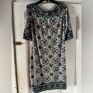 Max Studio Green and White Ornate Midi Dress